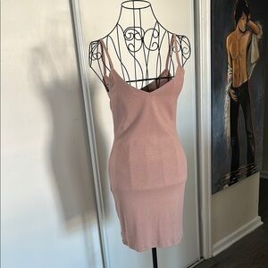 Me to We Tan Mini Body cone Stretchy Dress Size S